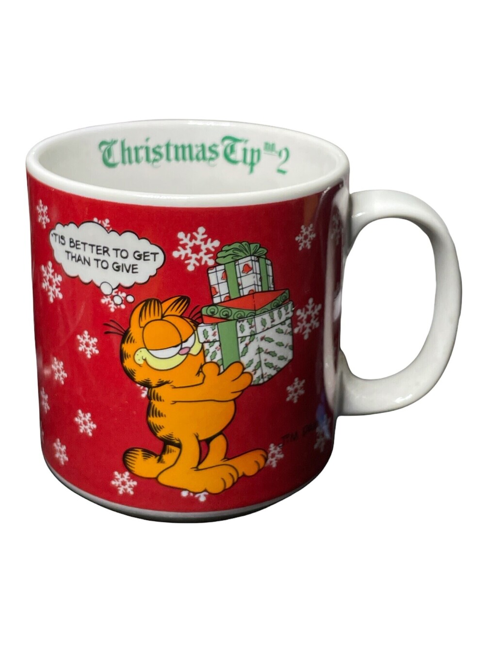 Vintage Garfield Christmas Tip #2, "'Tis Better To Get Than To Give" Coffee Mug!